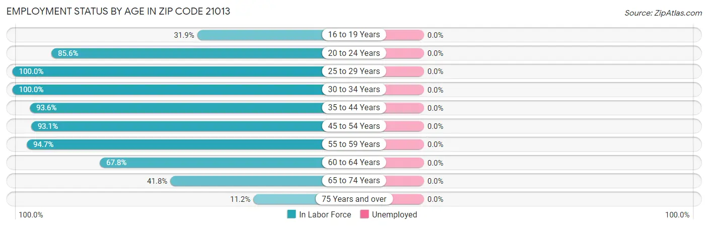 Employment Status by Age in Zip Code 21013