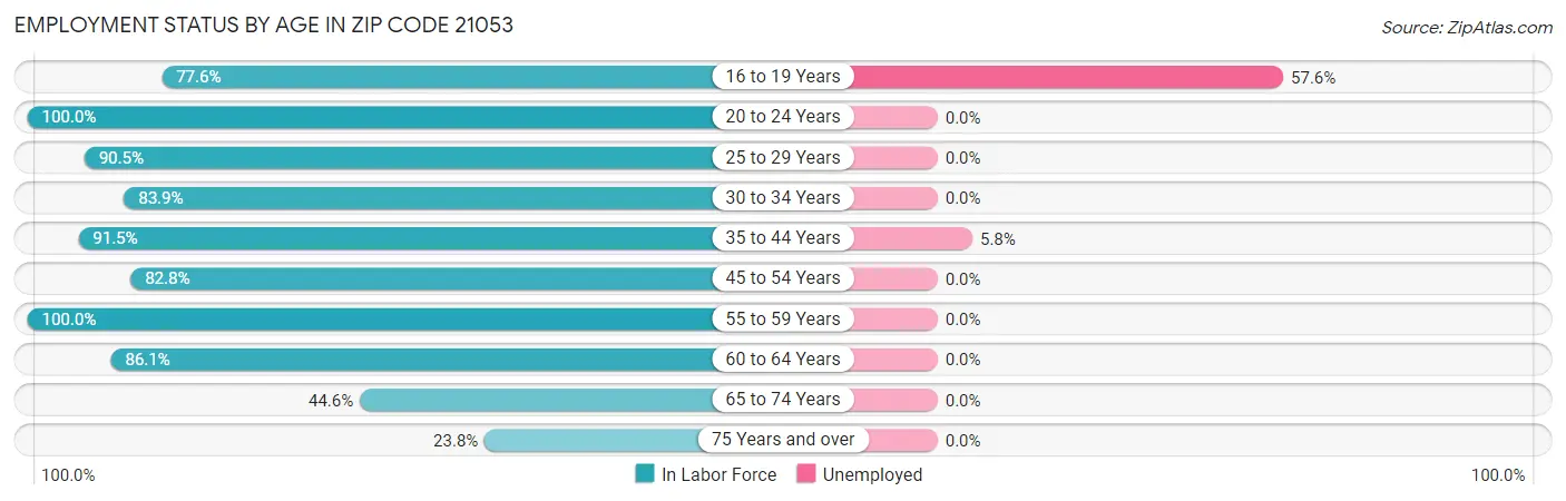 Employment Status by Age in Zip Code 21053