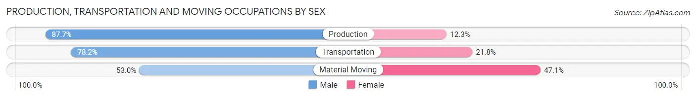 Production, Transportation and Moving Occupations by Sex in Zip Code 21060