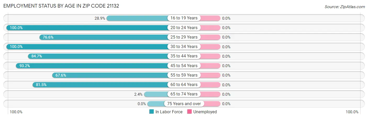 Employment Status by Age in Zip Code 21132