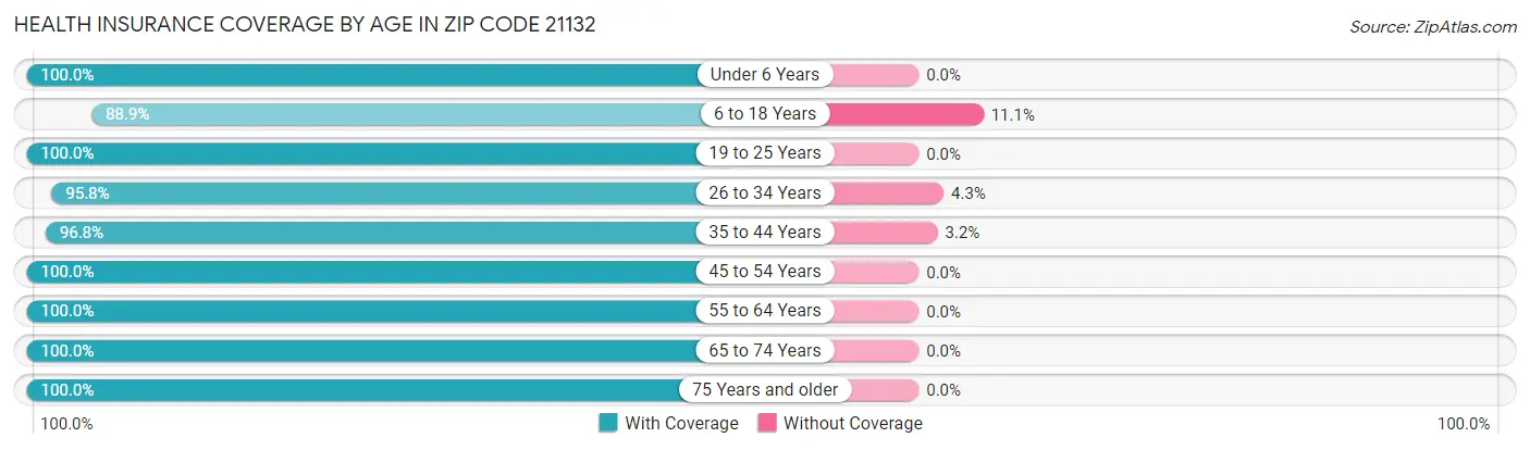Health Insurance Coverage by Age in Zip Code 21132
