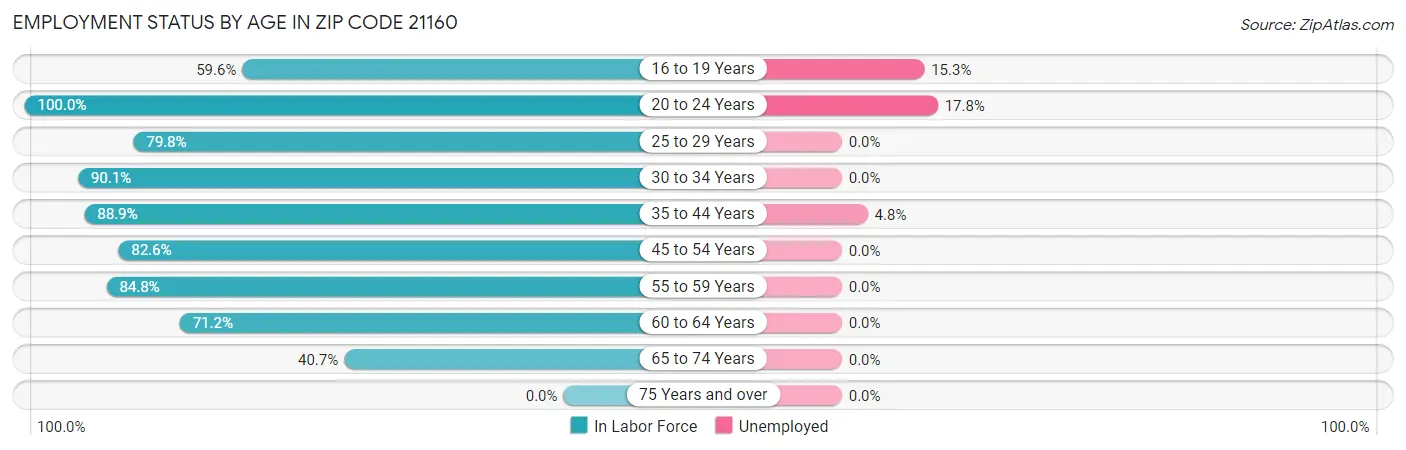 Employment Status by Age in Zip Code 21160