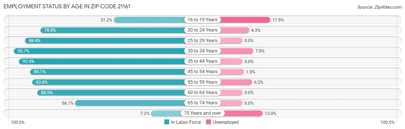 Employment Status by Age in Zip Code 21161