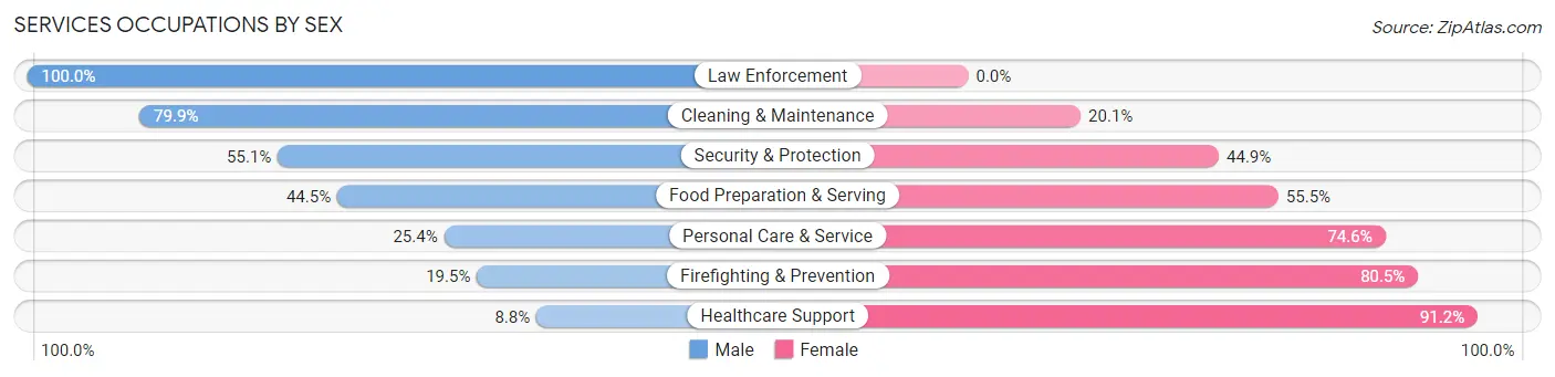 Services Occupations by Sex in Zip Code 21221