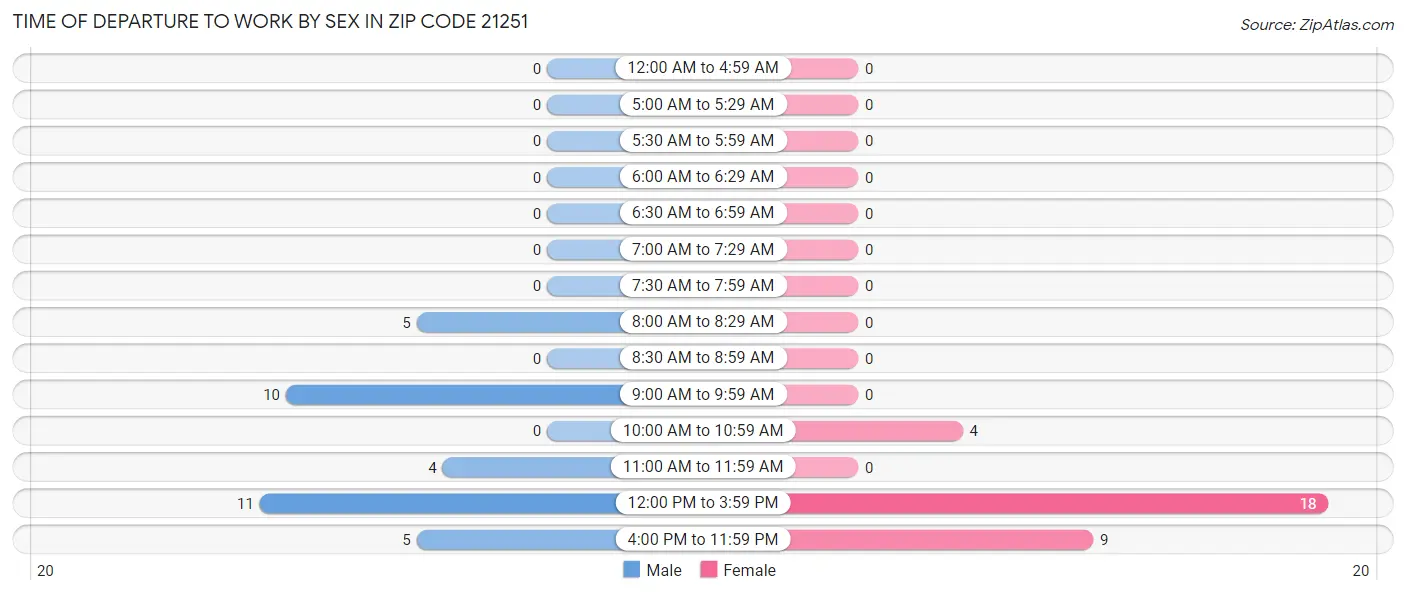 Time of Departure to Work by Sex in Zip Code 21251