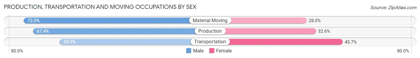 Production, Transportation and Moving Occupations by Sex in Zip Code 21613