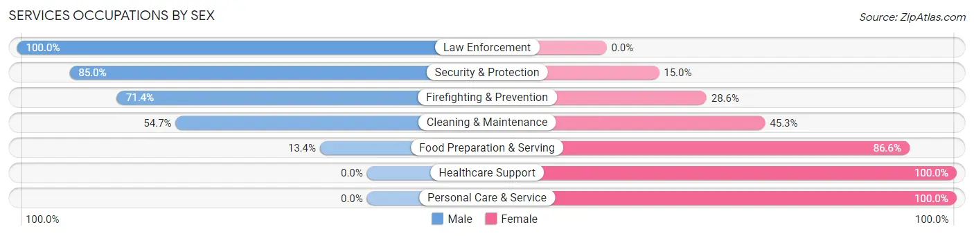 Services Occupations by Sex in Zip Code 21638