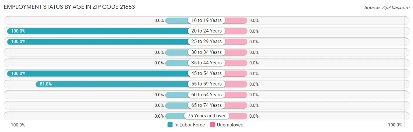 Employment Status by Age in Zip Code 21653