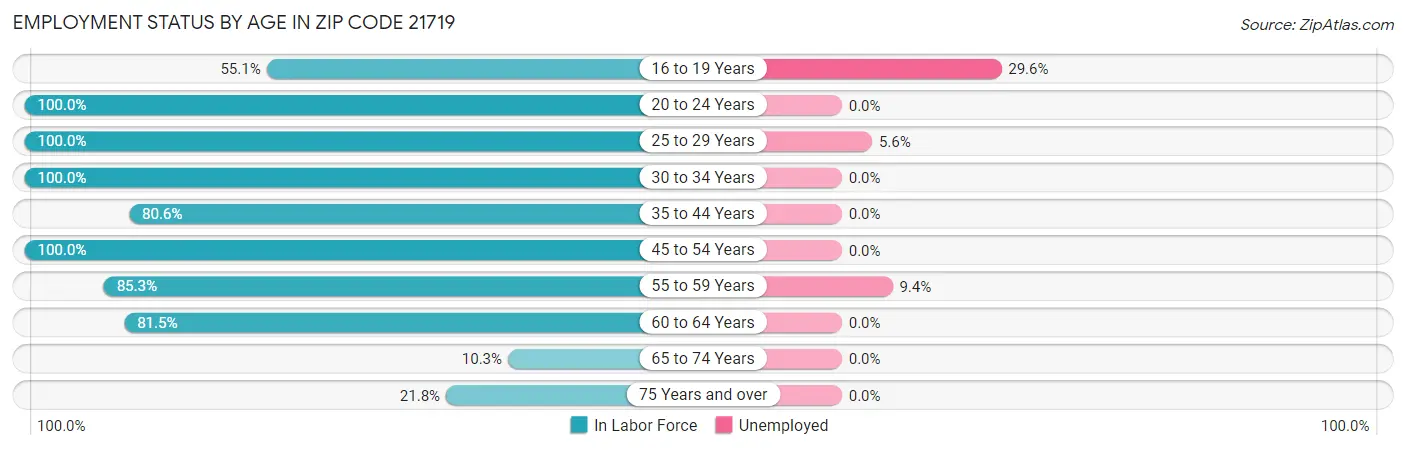 Employment Status by Age in Zip Code 21719
