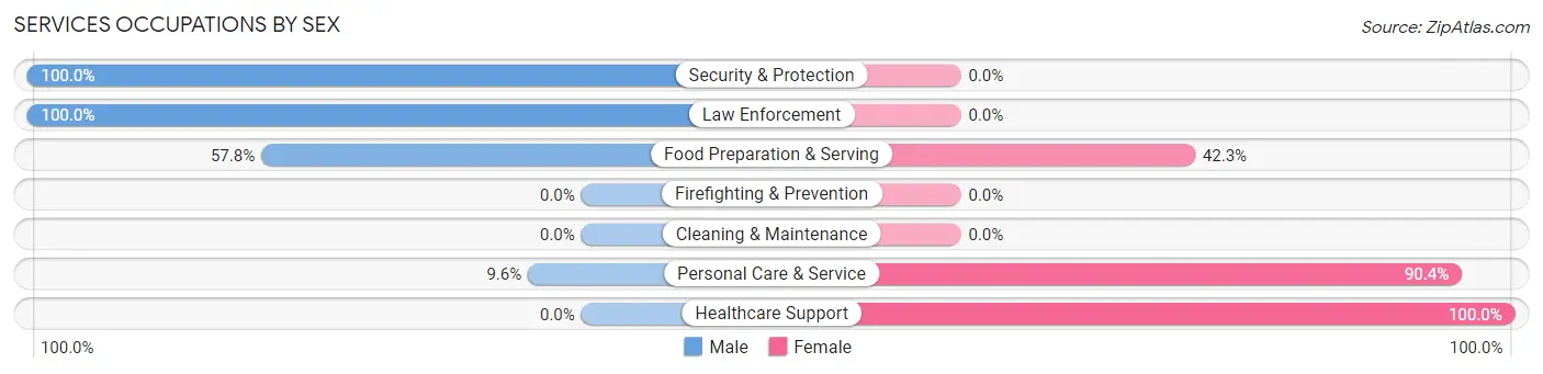 Services Occupations by Sex in Zip Code 21738