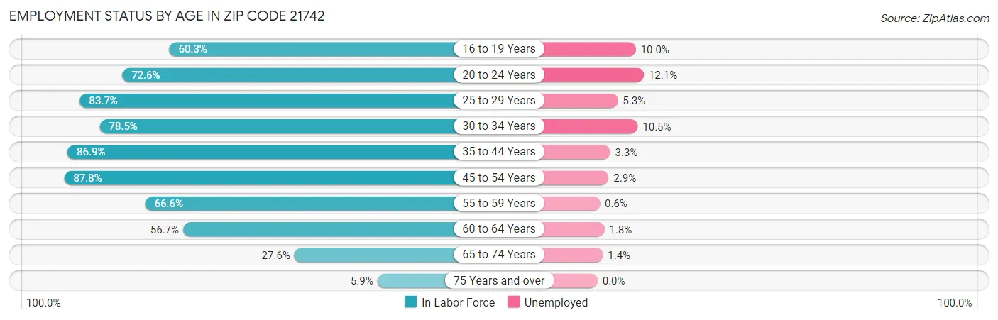 Employment Status by Age in Zip Code 21742