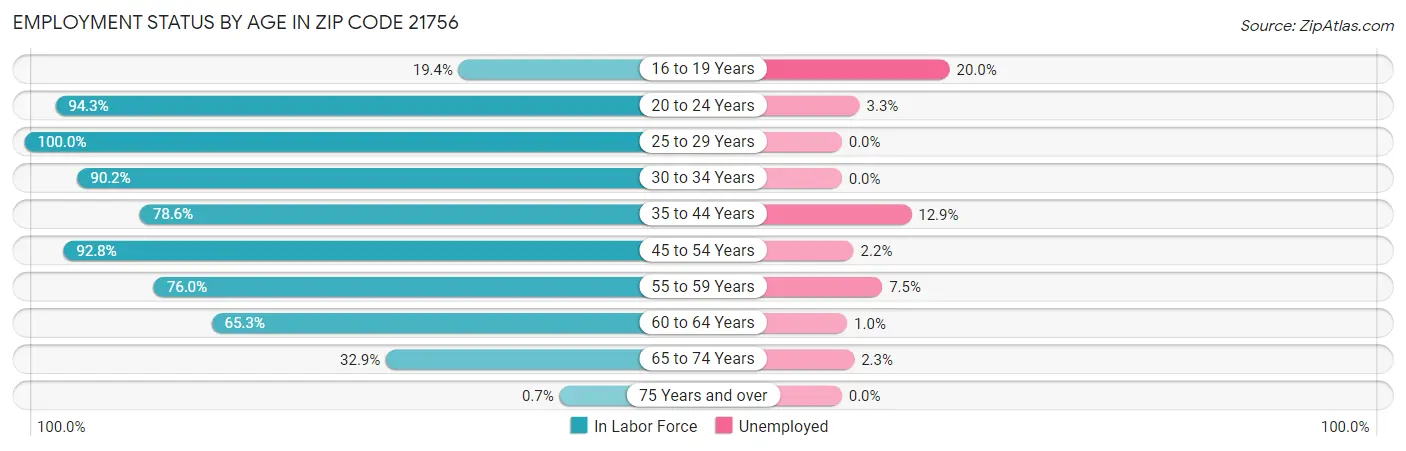 Employment Status by Age in Zip Code 21756