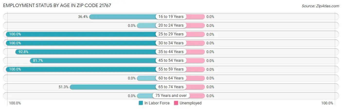 Employment Status by Age in Zip Code 21767