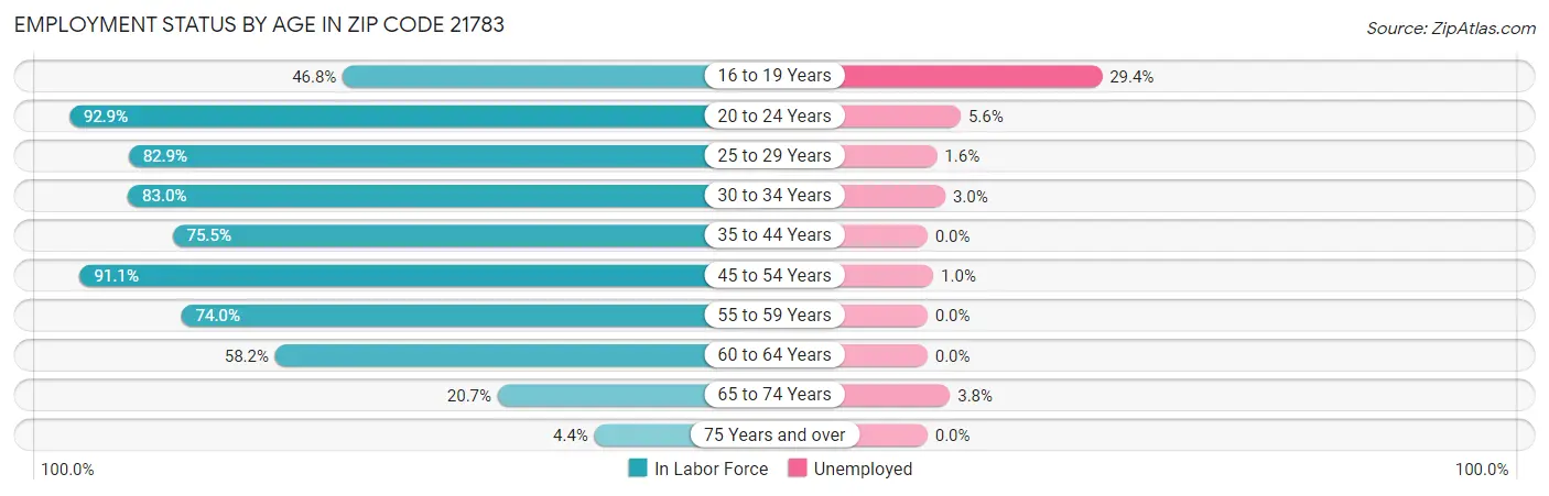 Employment Status by Age in Zip Code 21783