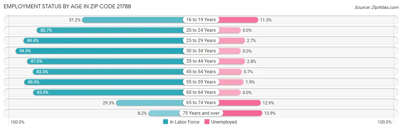 Employment Status by Age in Zip Code 21788