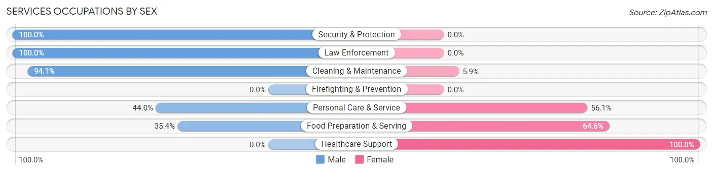 Services Occupations by Sex in Zip Code 21797