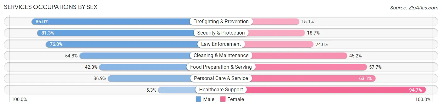 Services Occupations by Sex in Zip Code 21801