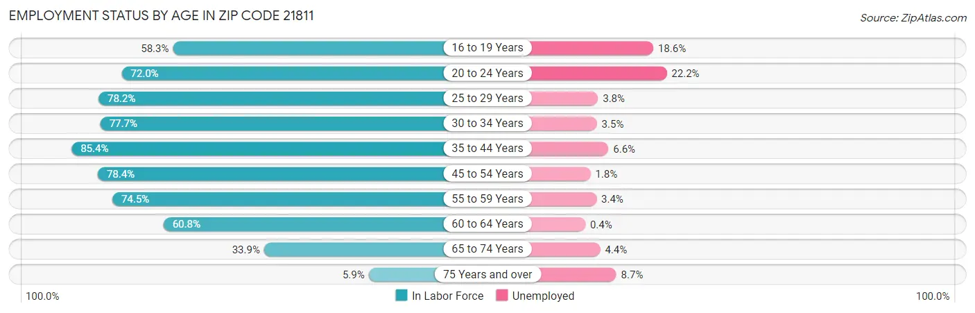 Employment Status by Age in Zip Code 21811
