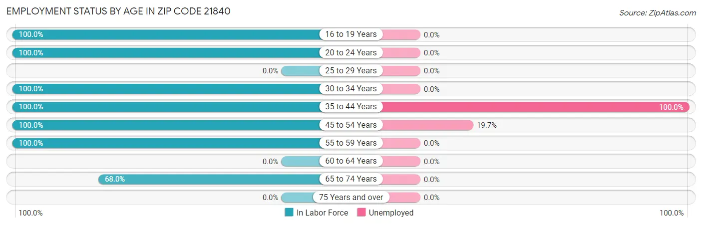 Employment Status by Age in Zip Code 21840