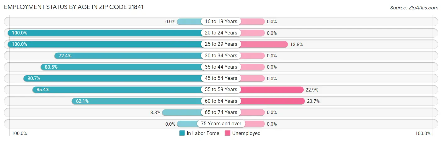 Employment Status by Age in Zip Code 21841