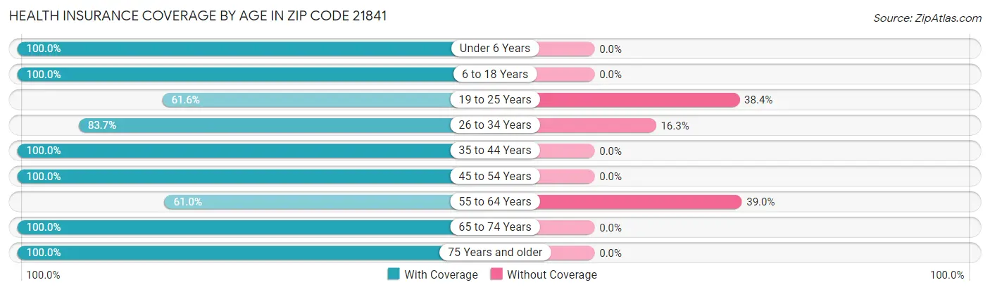 Health Insurance Coverage by Age in Zip Code 21841