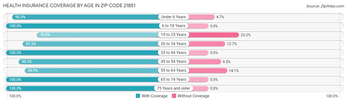 Health Insurance Coverage by Age in Zip Code 21851