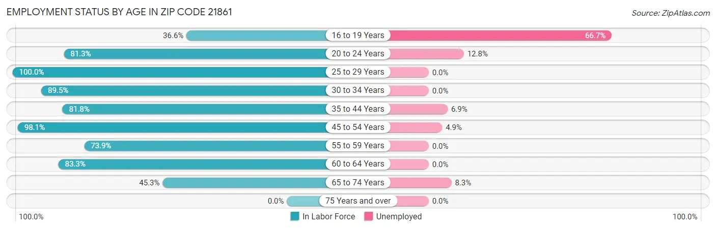 Employment Status by Age in Zip Code 21861