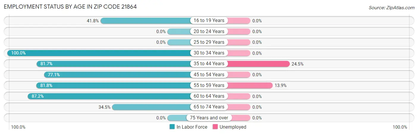 Employment Status by Age in Zip Code 21864
