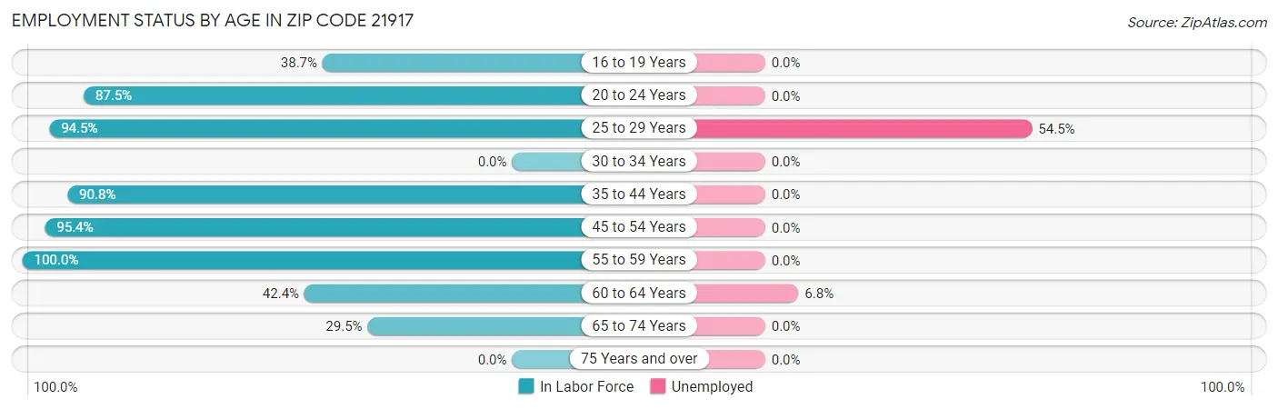 Employment Status by Age in Zip Code 21917