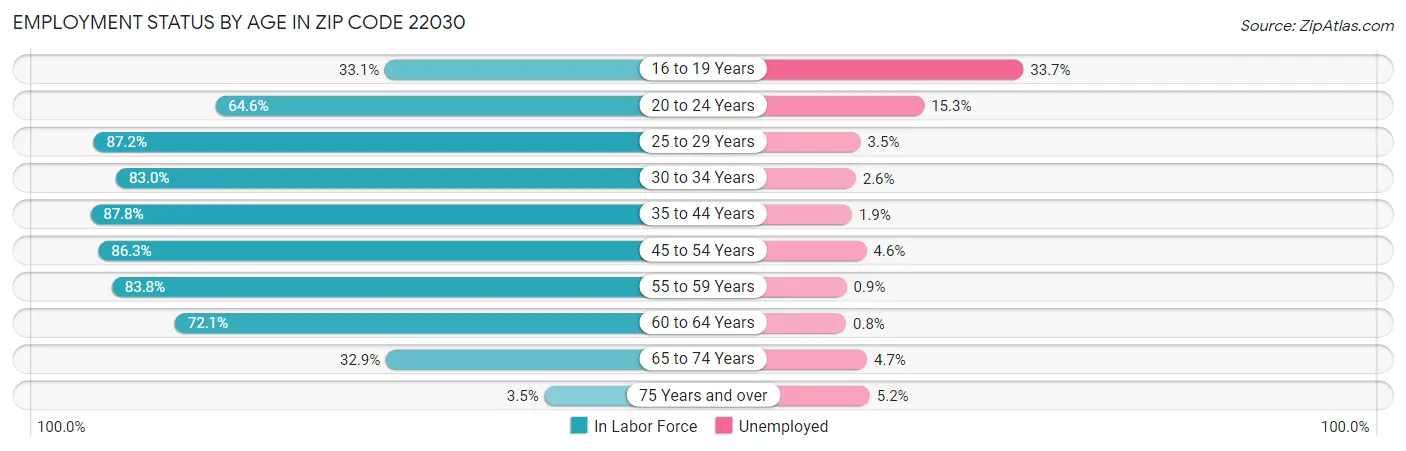 Employment Status by Age in Zip Code 22030