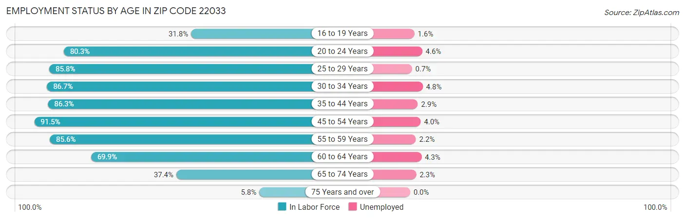 Employment Status by Age in Zip Code 22033