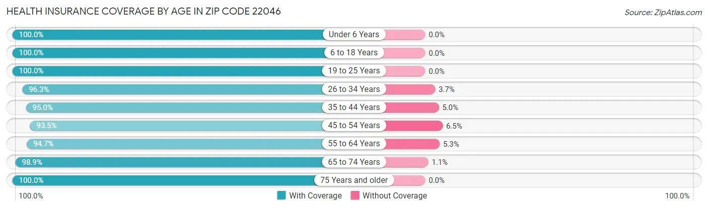 Health Insurance Coverage by Age in Zip Code 22046