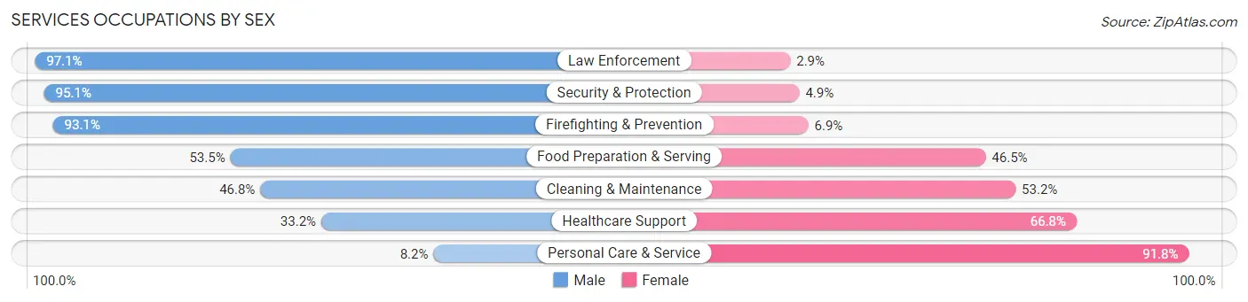 Services Occupations by Sex in Zip Code 22180