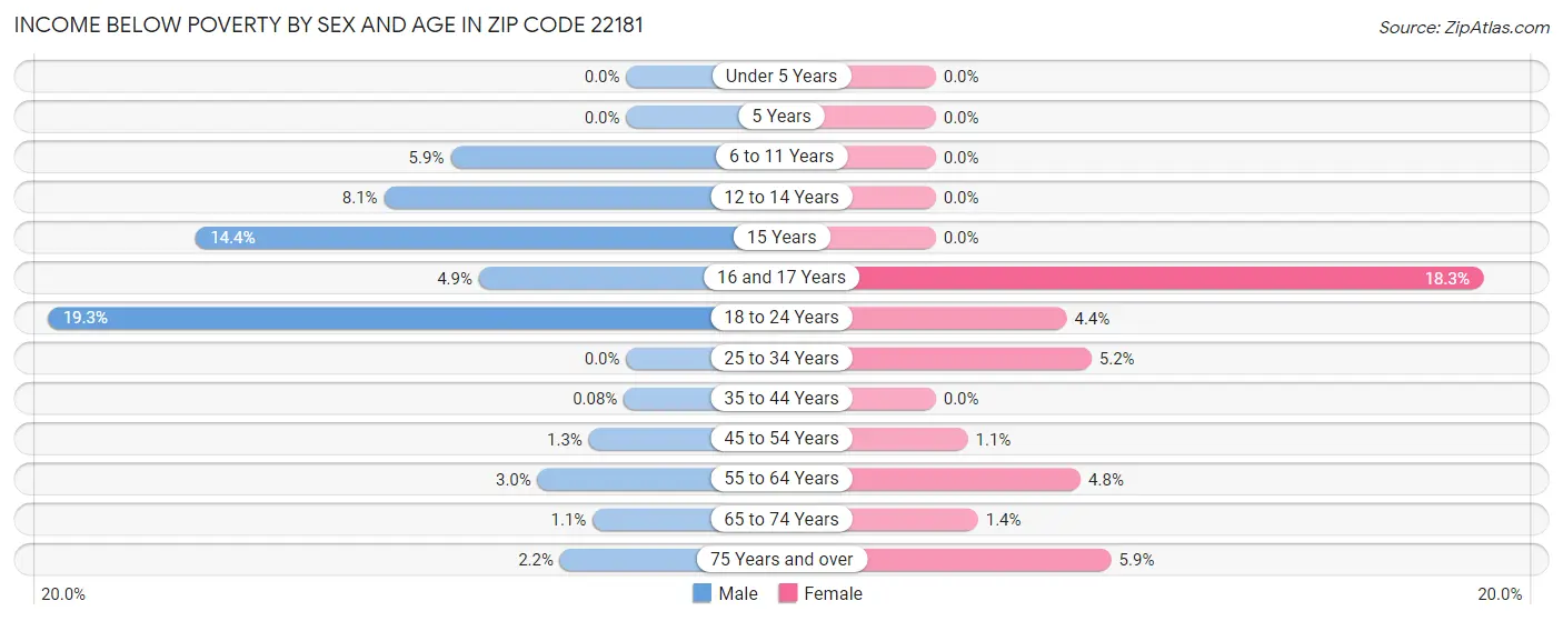 Income Below Poverty by Sex and Age in Zip Code 22181