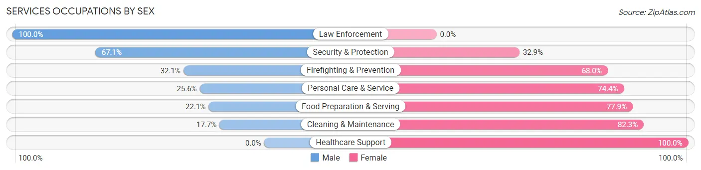 Services Occupations by Sex in Zip Code 22205