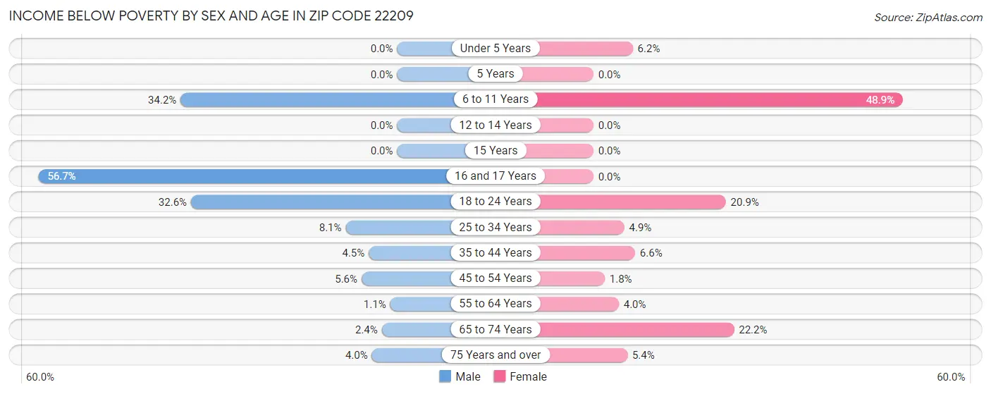 Income Below Poverty by Sex and Age in Zip Code 22209