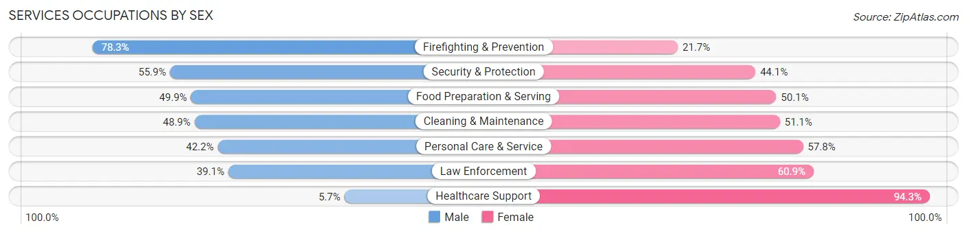 Services Occupations by Sex in Zip Code 22302