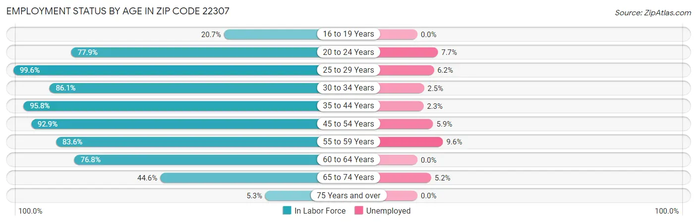 Employment Status by Age in Zip Code 22307