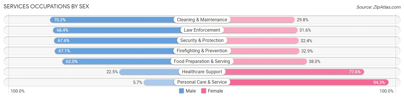 Services Occupations by Sex in Zip Code 22308