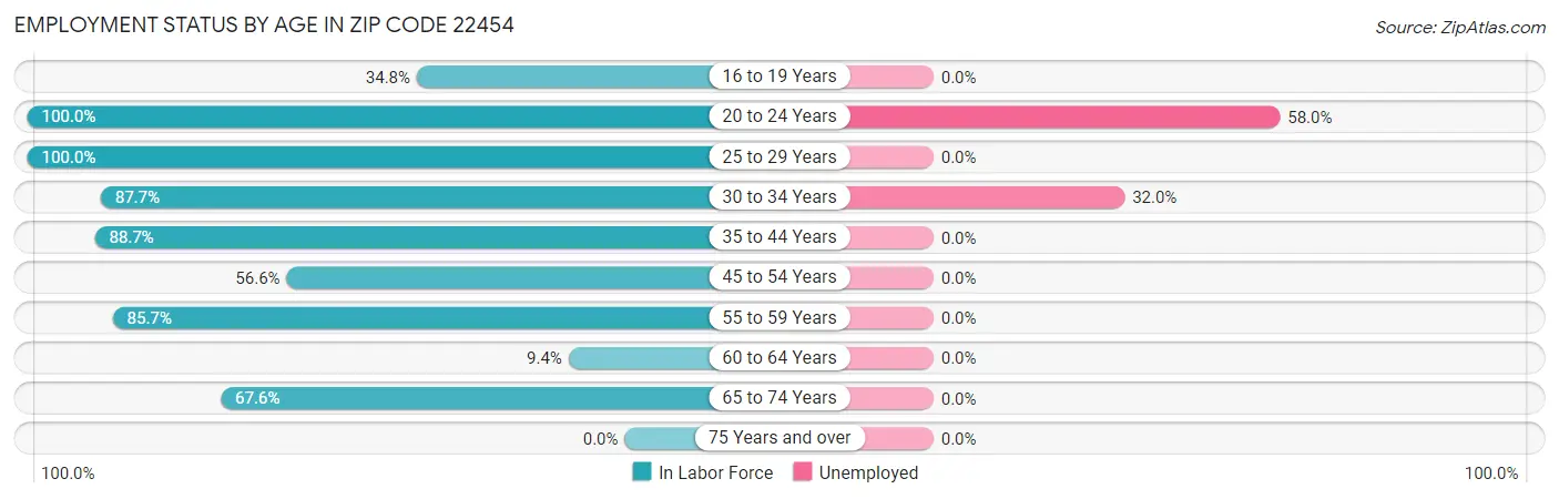 Employment Status by Age in Zip Code 22454