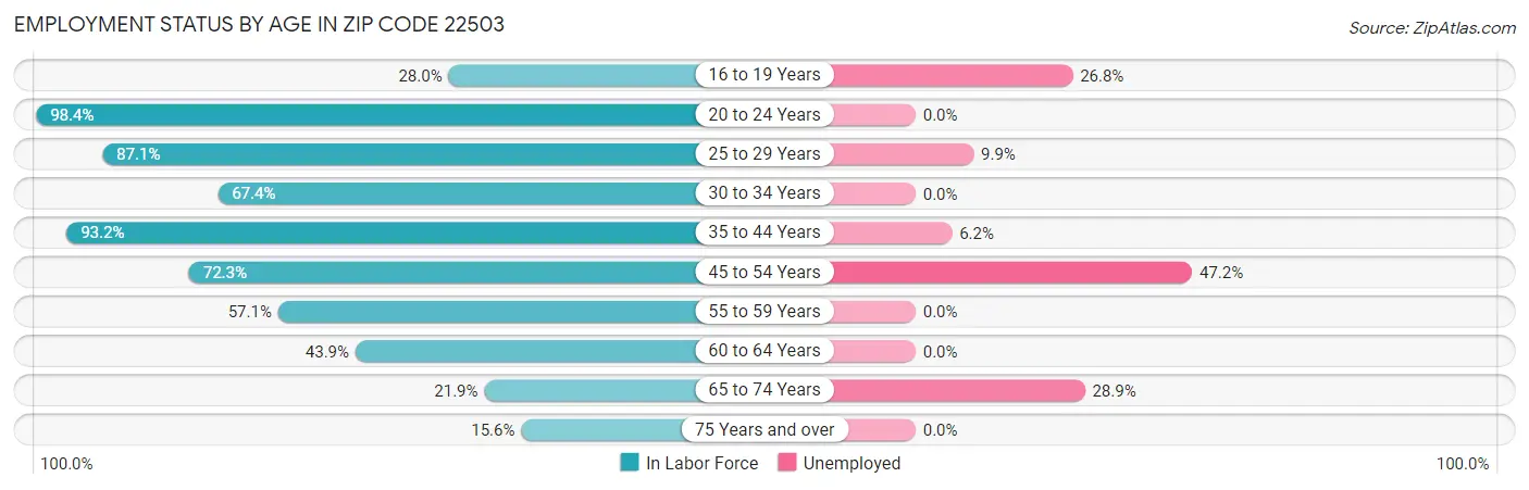 Employment Status by Age in Zip Code 22503