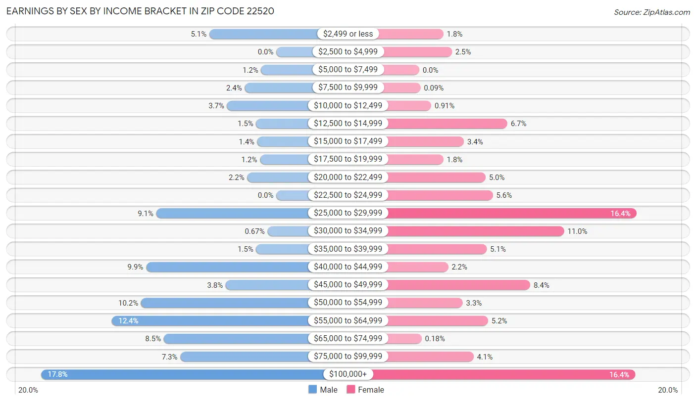 Earnings by Sex by Income Bracket in Zip Code 22520