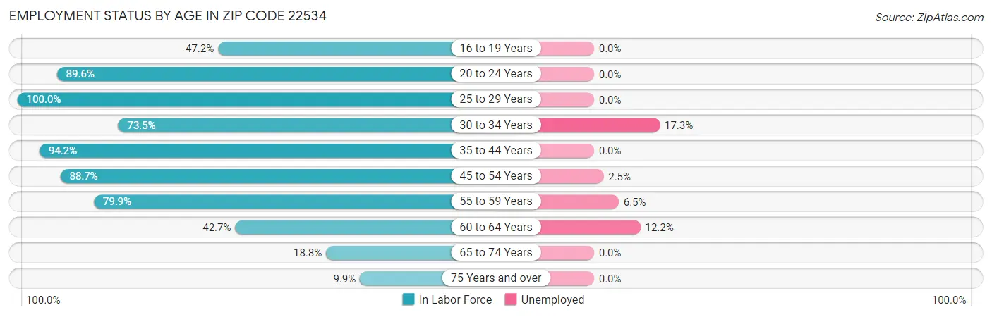 Employment Status by Age in Zip Code 22534