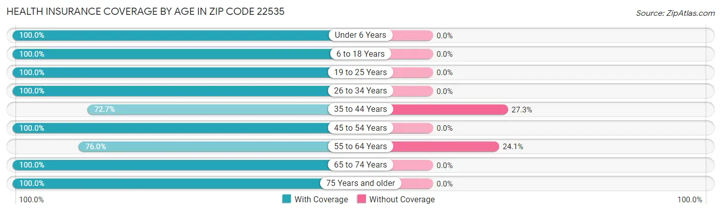 Health Insurance Coverage by Age in Zip Code 22535