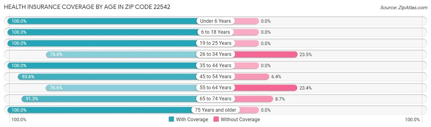 Health Insurance Coverage by Age in Zip Code 22542