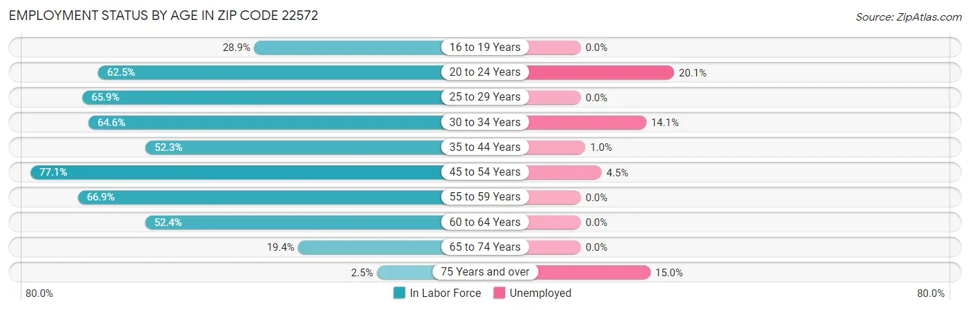Employment Status by Age in Zip Code 22572