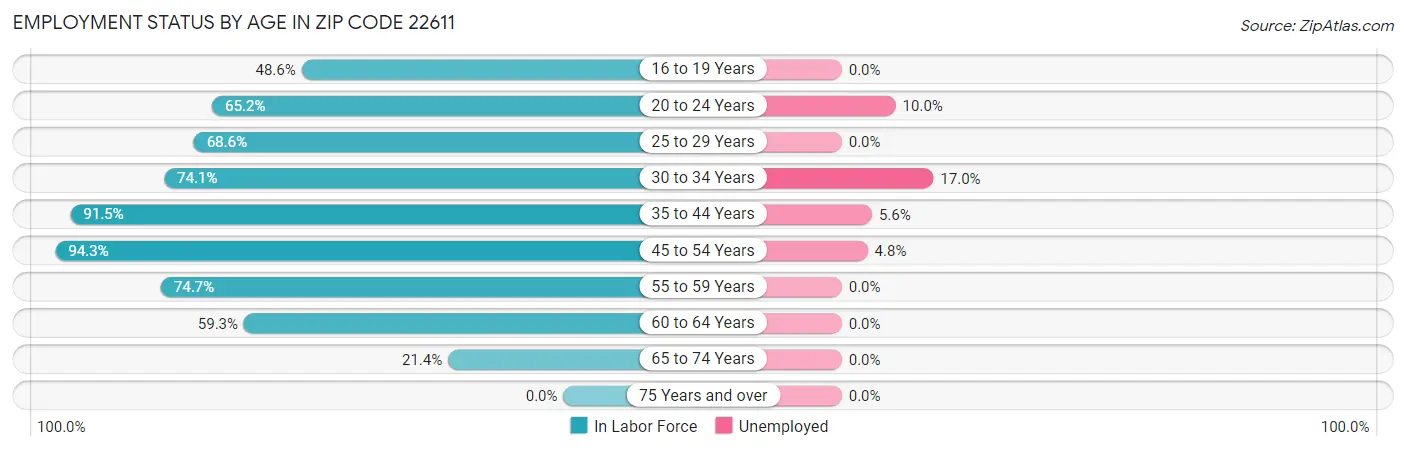 Employment Status by Age in Zip Code 22611