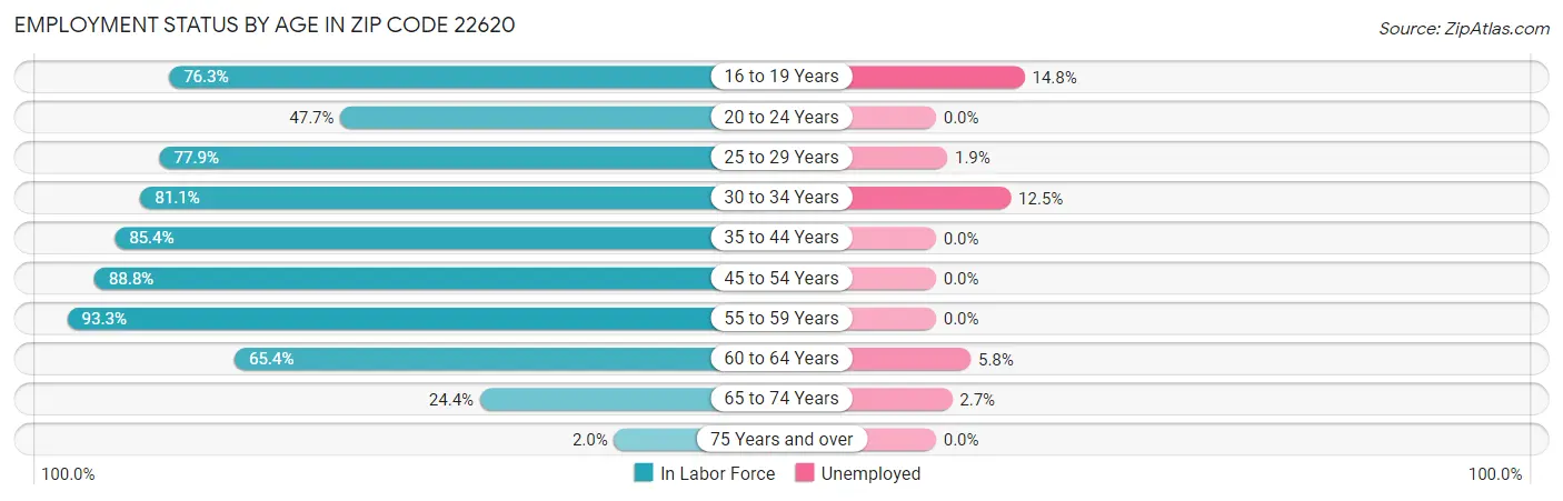 Employment Status by Age in Zip Code 22620