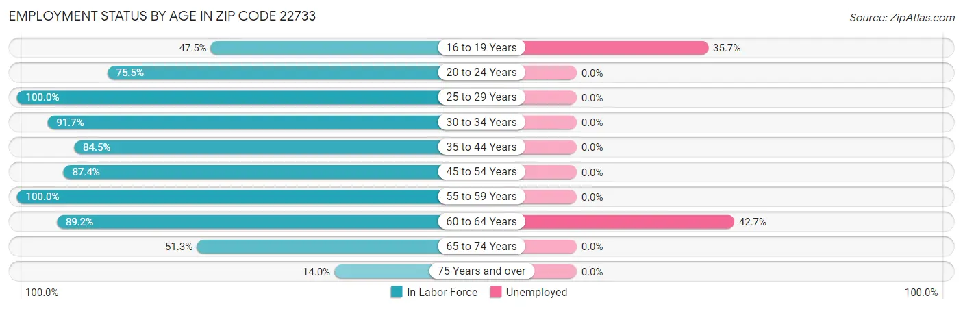 Employment Status by Age in Zip Code 22733