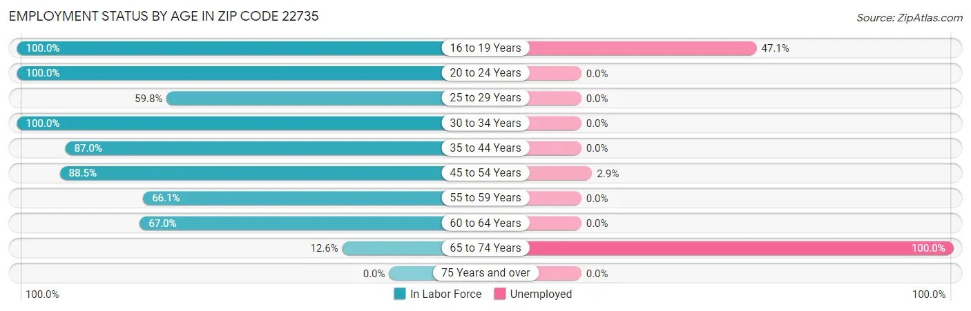 Employment Status by Age in Zip Code 22735